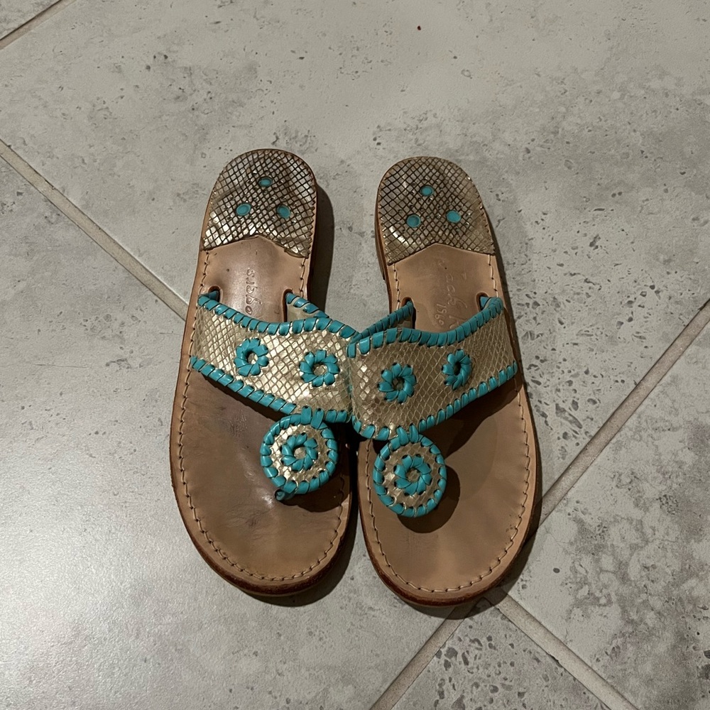 Jack Rogers sandals: Gold and Teal-Free shipping!